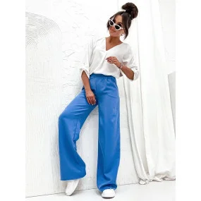 Elegantní světle modré dámské kalhoty (8247)