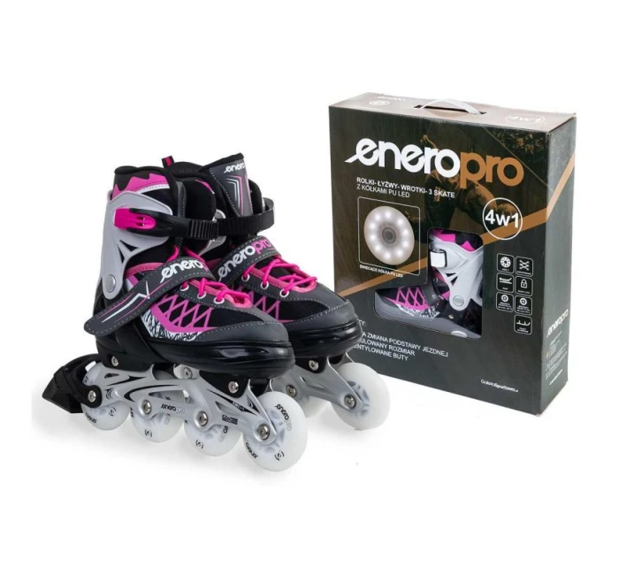 INLINE BRUSLE-KOLEČKOVÉ BRUSLE 4V1 ENERO PRO LED 30-33 PINK-GREY