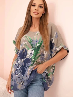 Dámská bavlněná blůza s květinovým potiskem a krátkým rukávem fango