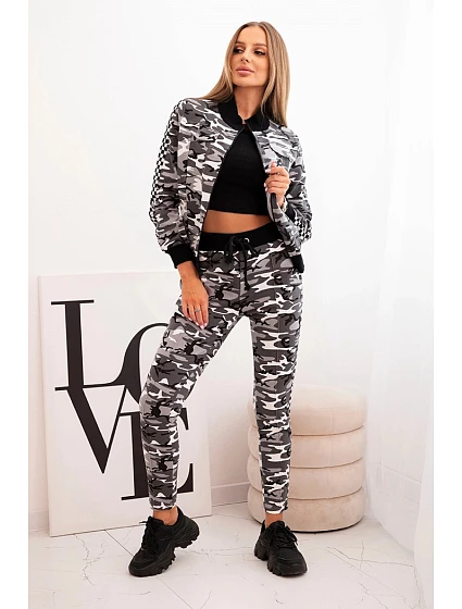 Dámská souprava s kapucí a model 21755762 potiskem khaki + ecru - K-Fashion