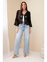 Dámský letní krajkový svetr s knoflíky a dlouhým rukávem černý