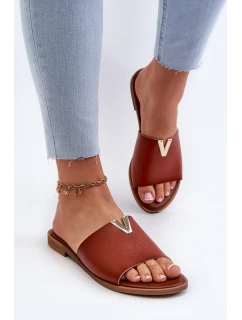 Dámské sandály z eko kůže na ploché podrážce hnědé model 21657846 - EVENTO