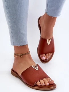 Dámské sandály z eko kůže na ploché podrážce hnědé Maliha