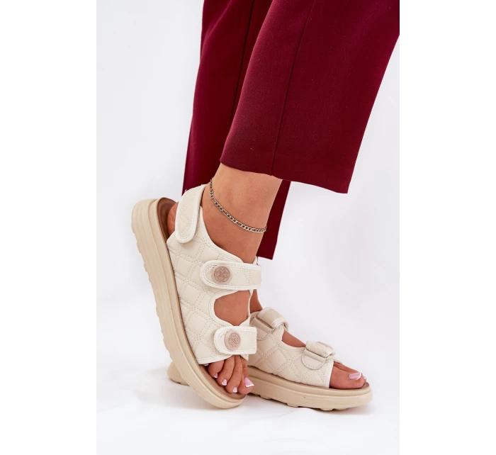 Dámské sandály s ozdobnými detaily na suchý zip béžové model 21688002 - Boto