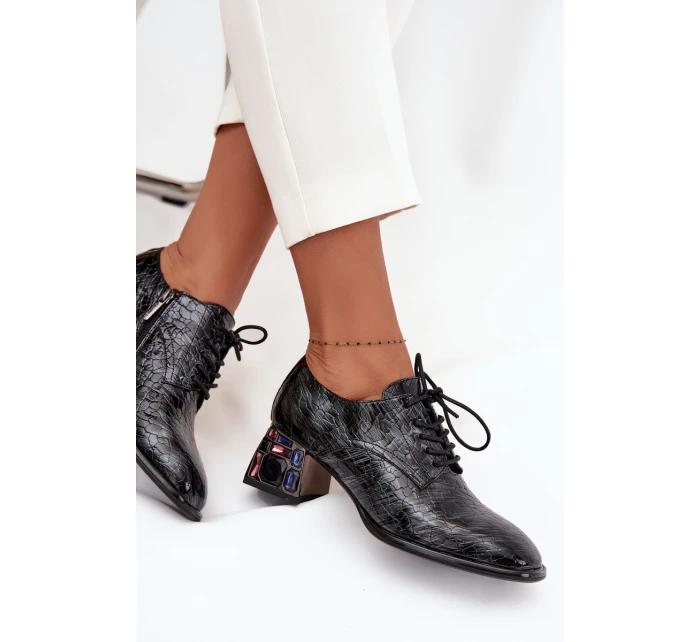 Kožené lakované dámské lodičky na podpatku s krystaly Artiker 57C0072 šedé