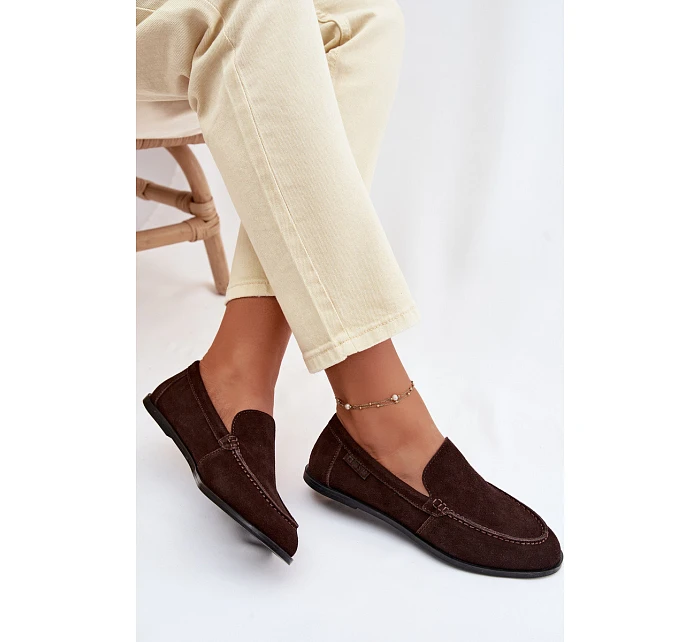 Dámské mokasiny z pravé semišové kůže Big Star TT274208 Čokoládové Dámské mokasiny z pravé semišové kůže Big Star TT274208 Čokoládové