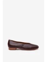 Dámské eko kožené baleríny na plochém podpatku Olyssia – hnědé