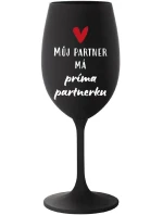 MŮJ PARTNER MÁ PRIMA PARTNERKU - černá sklenice na víno 350 ml