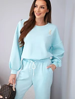 Dámský komplet máslová mikina s broží a kalhoty s rovnými nohavicemi citronový