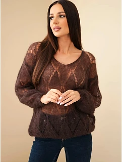 Dámský svetr z 80 % z s výstřihem do V hnědý model 22358343 - K-Fashion