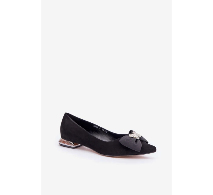Elegantní Semišové Baleríny Dámské S Mašlí Laura Messi 2893 Černé