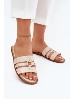 Ploché Dámské Pantofle Se Zlatým Detalem Béžové model 21700067 - Boto