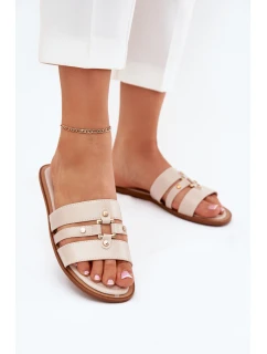 Ploché Dámské Pantofle Se Zlatým Detalem Béžové model 21700067 - Boto