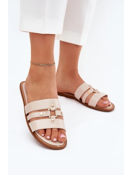 Ploché Dámské Pantofle Se Zlatým Detalem Béžové model 21700067 - Boto