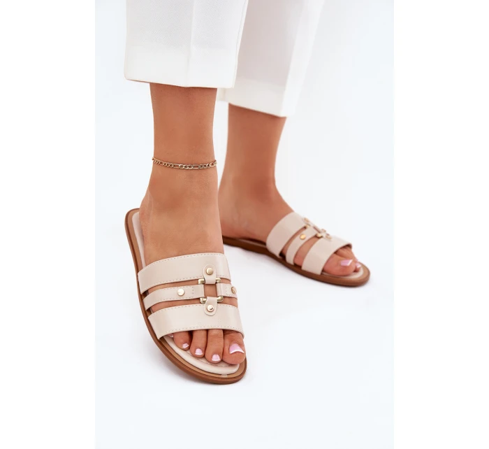 Ploché Dámské Pantofle Se Zlatým Detalem Béžové model 21700067 - Boto