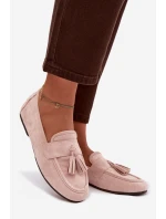 Dámské mokasíny ploché s třásněmi světle růžové model 21919034 - Boto