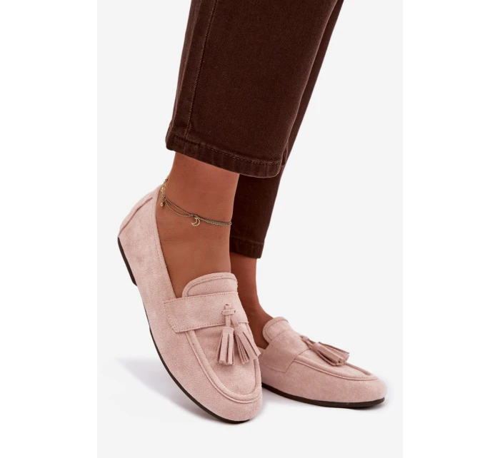 Dámské mokasíny ploché s třásněmi světle růžové model 21919034 - Boto