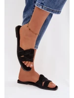 Dámské ploché sandály s pásky Eko semiš Černé model 21943346 - Boto