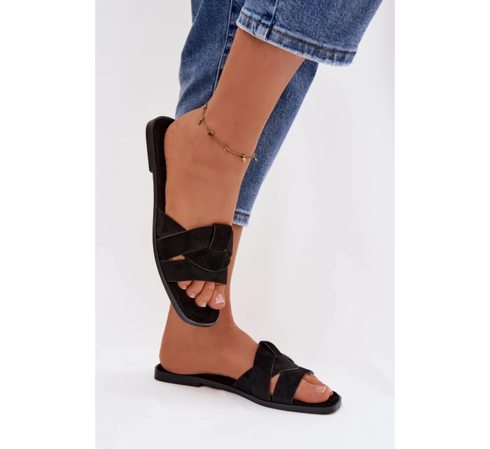 Dámské ploché sandály s pásky Eko semiš Černé model 21943346 - Boto