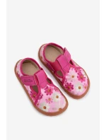 Dětské domácí pantofle na suchý zip s květinovým vzorem Barefoot Froddo Cannvas G1700439-4 Růžové
