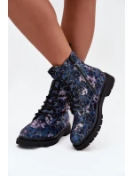 Dámské zateplené kotníkové boty 57C1052 Tmavě modrá vzor - Artiker