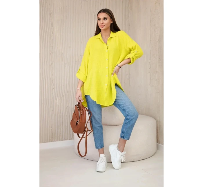 Bavlněná mušelínová košile oversize kiwi