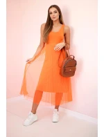 Plisované šaty s ažurovým model 20973379 pomeranč - K-Fashion