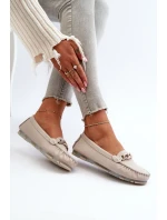 Dámské kožené mokasíny s ozdobou béžové S.Barski LR339