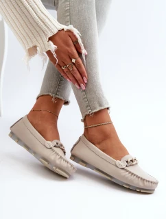 Dámské kožené mokasíny s ozdobou béžové model 21655746 - S.Barski