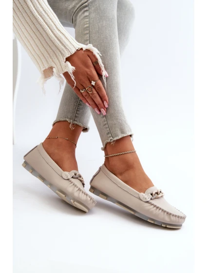 Dámské kožené mokasíny s ozdobou béžové S.Barski LR339