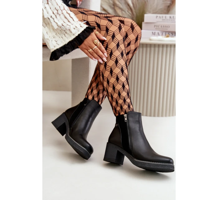 Dámské Botky Z Eko Kůže Na Podpatku Zateplené Černé model 21669129 - Boto Dámské Botky Z Eko Kůže Na Podpatku Zateplené Černé model 21669129 - Boto