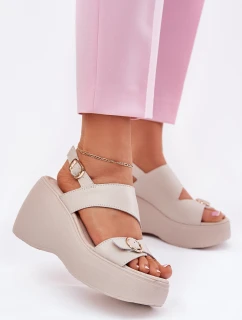 Kožené Dámské Sandály Na Klínku A Platformě model 21695737 Béžové - S.Barski