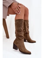 Zateplené dámské kozačky na sloupkovém podpatku Paelina - zelená