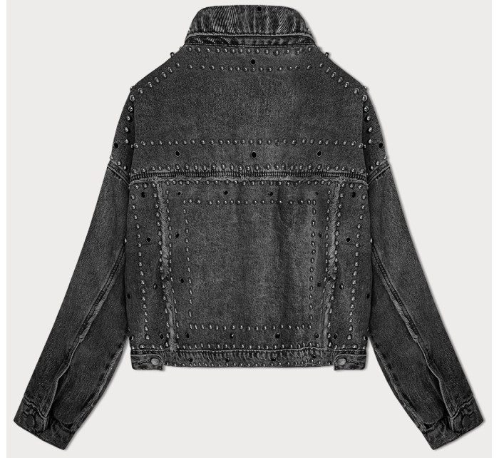 Černá dámská džínová bunda s ozdobnými kamínky (A1700)