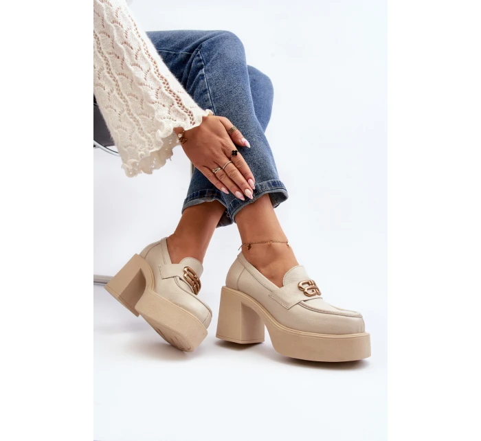 Zazoo 20170 Dámská kožená obuv na podpatku světle béžové