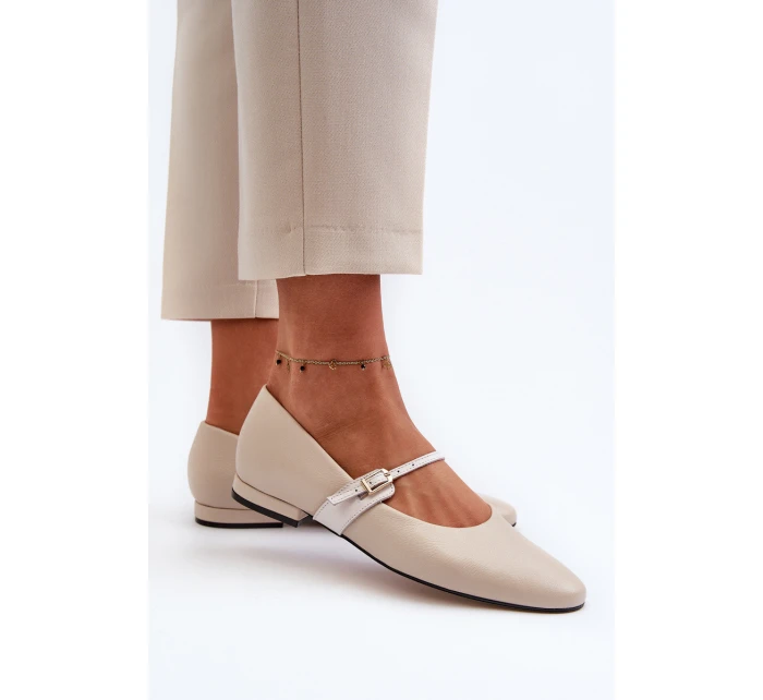 Dámské kožené na ploché podrážce  béžové model 21656270 - Laura Messi