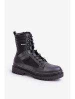 Kožené Traperky Kotníkové Boty Pánské Zateplené Big Star OO174164 Černé Kožené Traperky Kotníkové Boty Pánské Zateplené Big Star OO174164 Černé