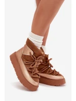 Nízké dámské sněhule s teplým kožíškem a silným šněrováním Camel Xarina Nízké dámské sněhule s teplým kožíškem a silným šněrováním Camel Xarina