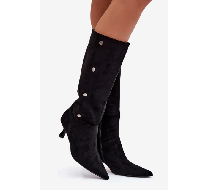 Dámské Kozačky Na Podpatku S Ozdobnými Černé model 21788118 - Boto Dámské Kozačky Na Podpatku S Ozdobnými Černé model 21788118 - Boto