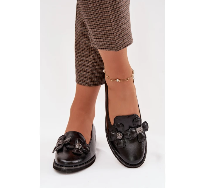 Dámské polobotky na ploché podrážce s ozdobnými květinami Černé Tavillette