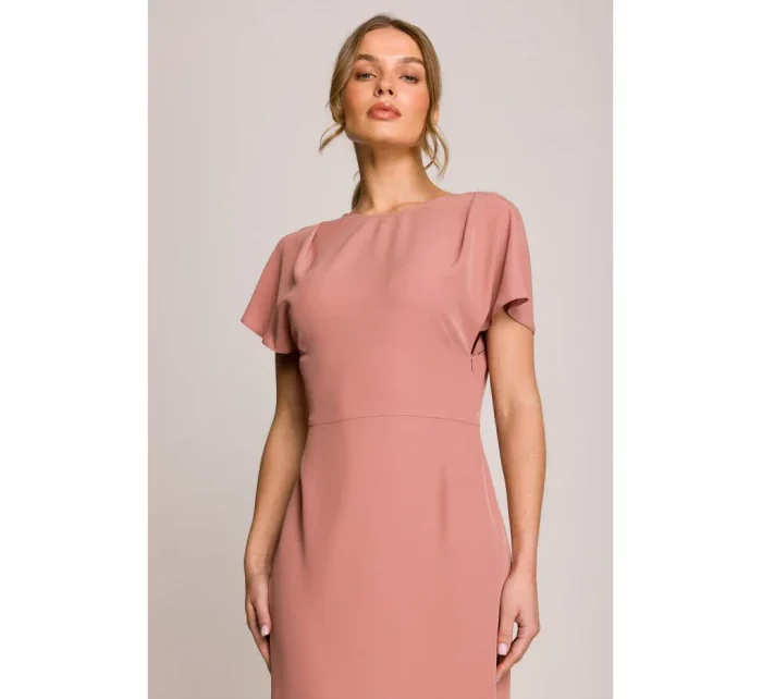 model 20966239 Tužkové šaty s rozparkem na boku růžové - STYLOVE model 20966239 Tužkové šaty s rozparkem na boku růžové - STYLOVE
