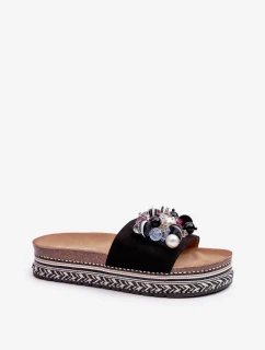 Dámské pantofle na platformě s ozdobami S.Barski černá