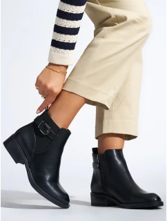 Luxusní kotníčkové boty dámské černé na plochém podpatku
