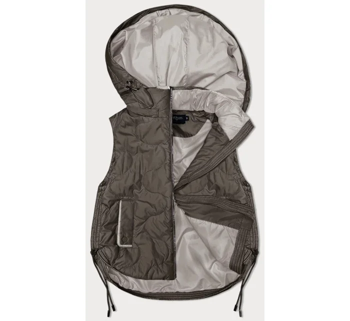 Krátká dámská vesta v khaki barvě s odepínací kapucí BH Forever (BH-2414) Krátká dámská vesta v khaki barvě s odepínací kapucí BH Forever (BH-2414)