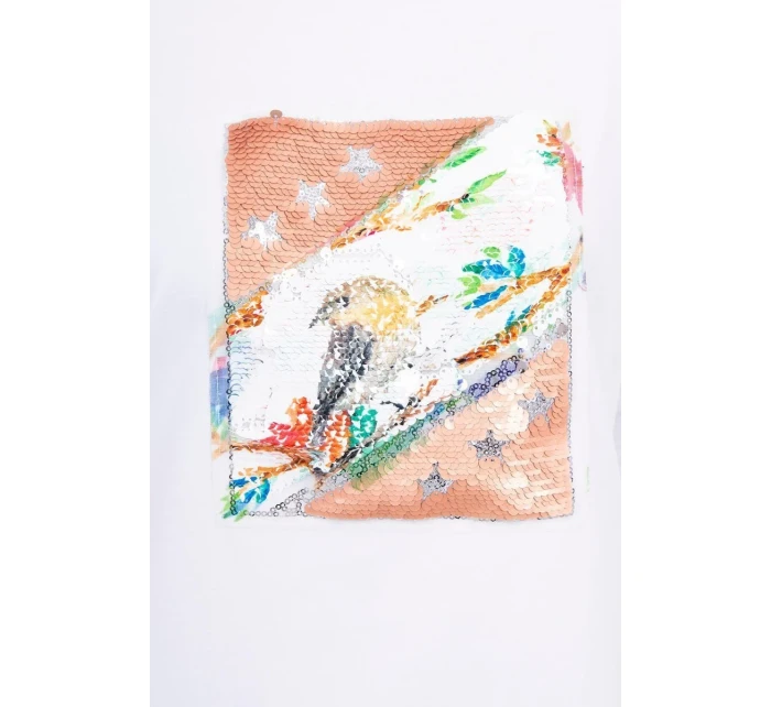 Halenka s 3D grafikou ptáka bílá Halenka s 3D grafikou ptáka bílá