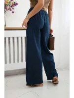 Mušelínové kalhoty se širokou nohavicí námořnická modř