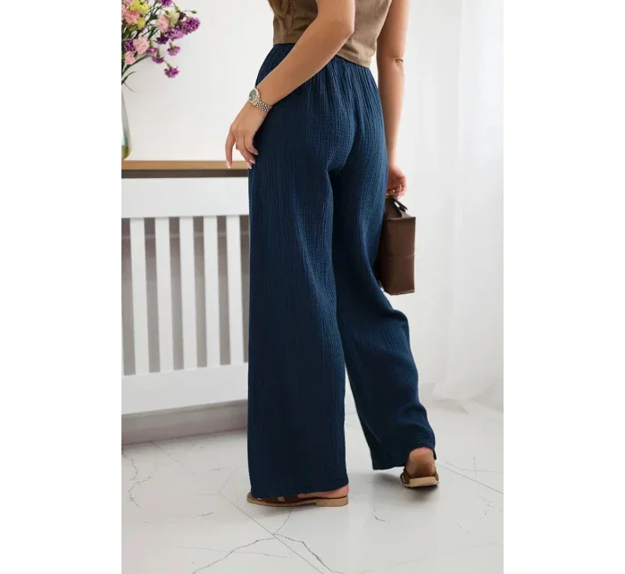 Mušelínové kalhoty se širokou nohavicí námořnická modř