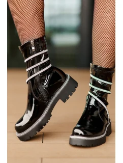 Lakované Kotníkové Boty Se Zdobením Černé Kikizelle