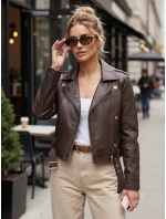 Ramoneska damska skórzana z zamkami brązowa FashionStreet TY5641