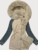 Dámská parka s džínovými rukávy Way Mode béžovo-modrá (WD202301)